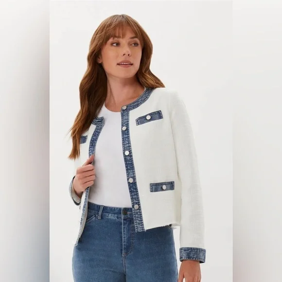 LAST CHANCE ECRU mixed media tweed jacket - Picture 7 of 14